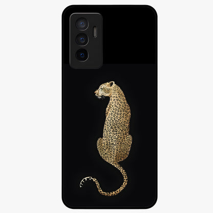 Regal Leopard Glass Case showing flat back view with bold leopard artwork and glossy glass finish.