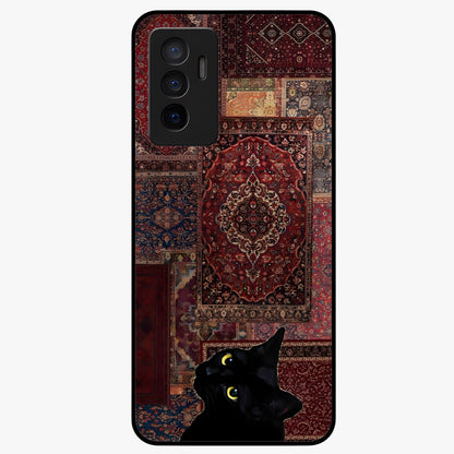 Regal Magic Cat Apple Glass Case showing flat back view with magical cat artwork holding apple and glossy glass finish.