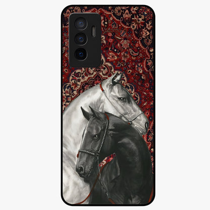 Regal Stallion Tapestry Glass Case showing flat back view with majestic horse tapestry artwork and glossy glass finish.