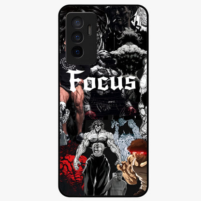Relentless Power Focus Glass Case showing flat back view with motivational typography artwork and glossy glass finish.