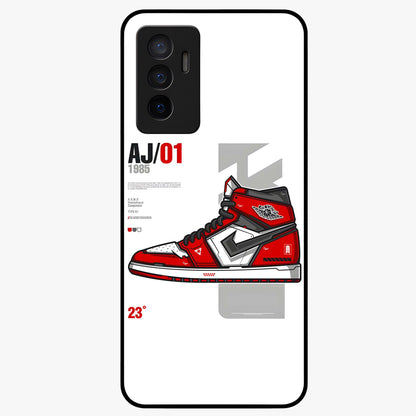 Retro Sneaker Blueprint Glass Case showing flat back view with sneaker blueprint style artwork and glossy glass finish.