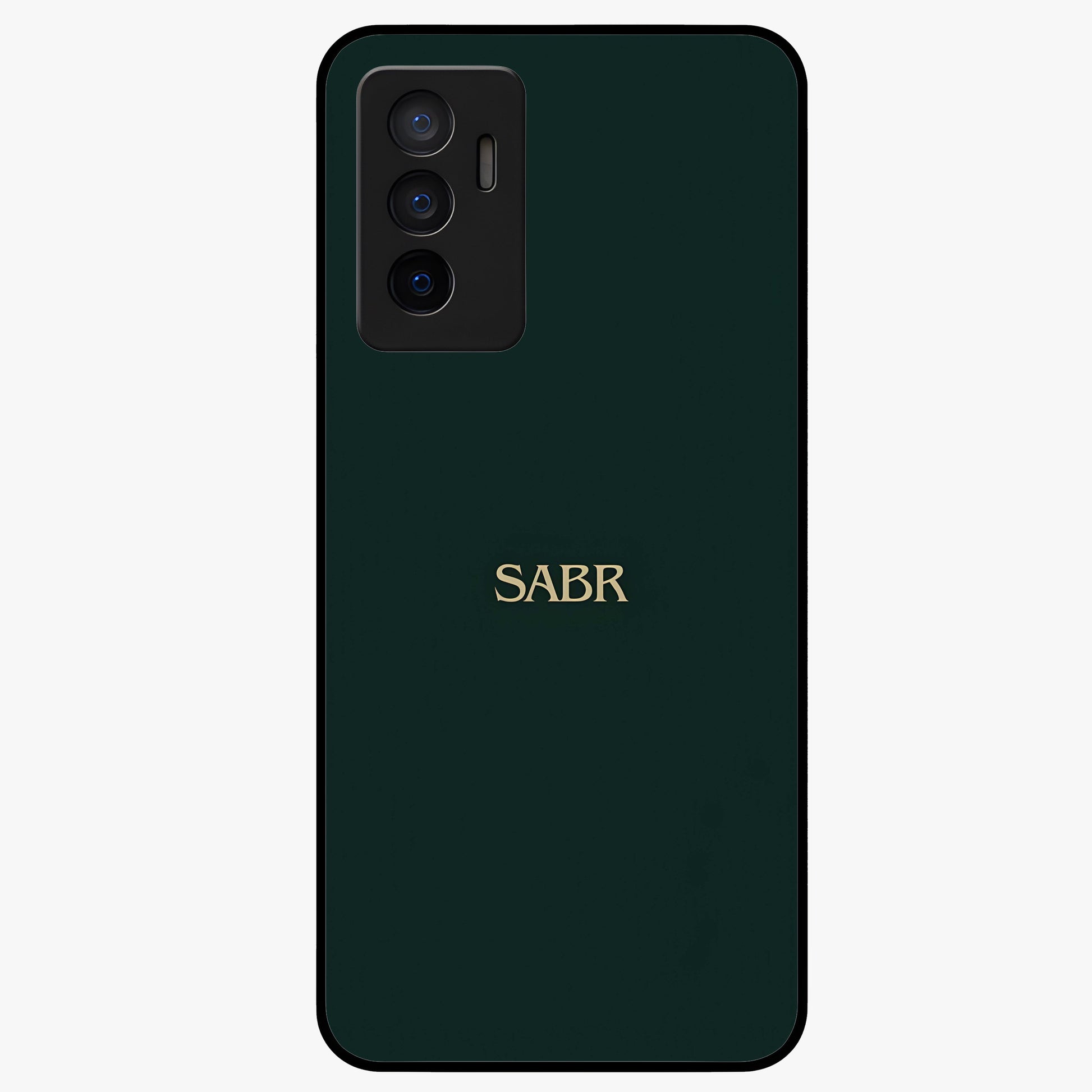 Sabr Minimal Patience Glass Case showing flat back view with minimalist typography artwork and glossy glass finish.