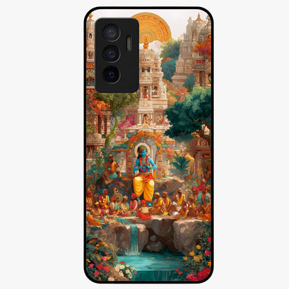 Sacred Sunlight Gods Glass Case showing flat back view with divine sunlight themed artwork and glossy glass finish.