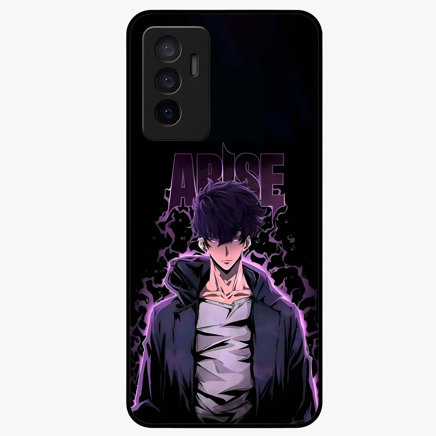 Shadow Monarch Awakening Glass Case showing flat back view with powerful dark monarch themed artwork and glossy glass finish.