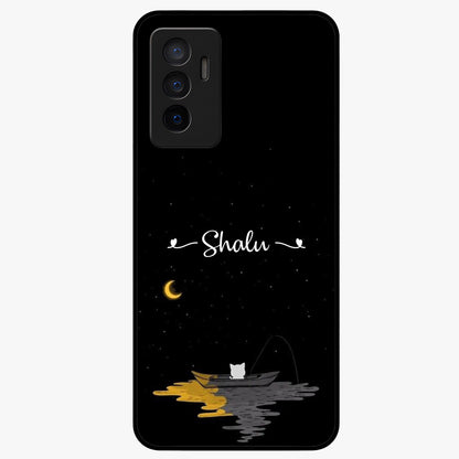 Silent Night Row Glass Case showing flat back view with calm night themed artwork and glossy glass finish.