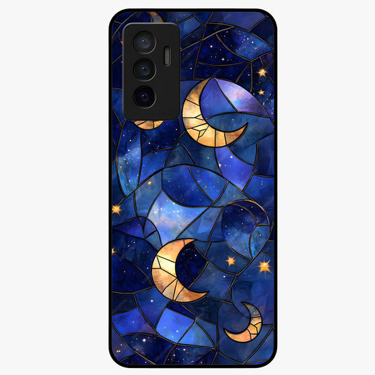 Starlit Sky Tapestry Glass Case showing flat back view with decorative starry sky tapestry artwork and glossy glass finish.