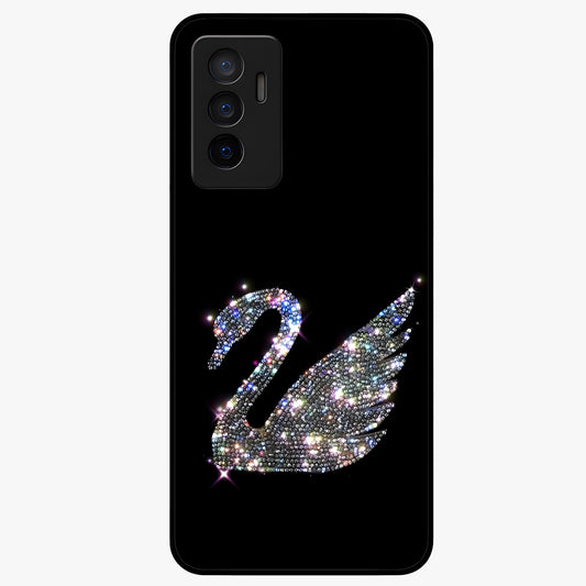 Starlit Swan Grace Glass Case showing flat back view with graceful swan artwork under starry sky and glossy glass finish.
