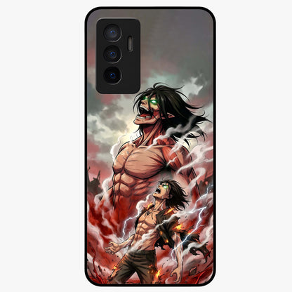 Titan Awakening Fury Glass Case showing flat back view with powerful titan inspired artwork and glossy glass finish.
