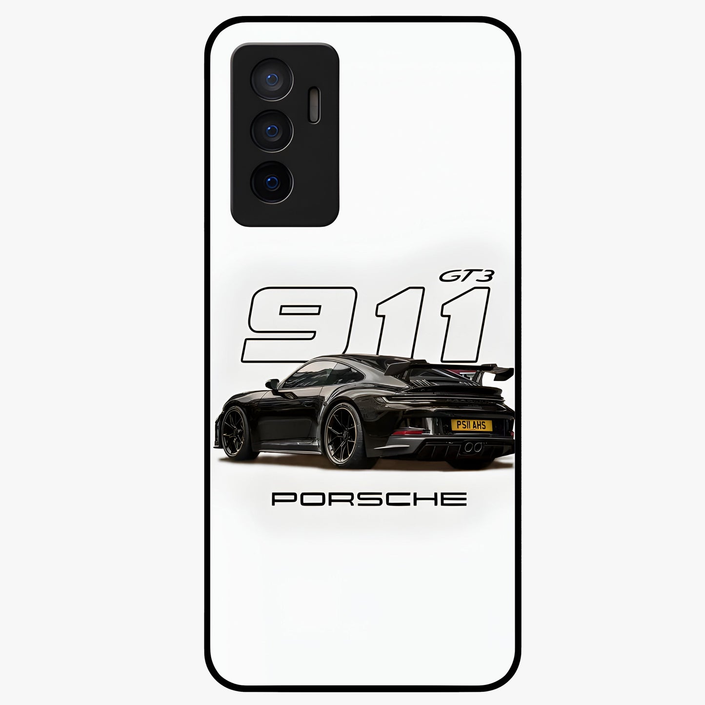 Turbo Legacy Icon Glass Case showing flat back view with iconic sports car inspired artwork and glossy glass finish.