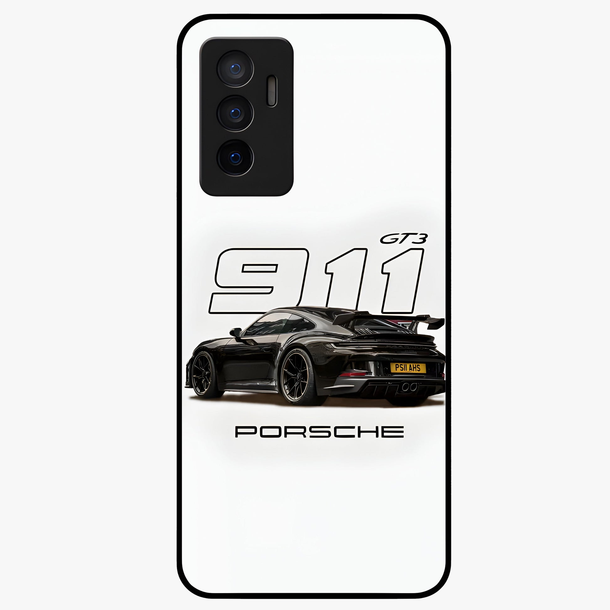 Turbo Legacy Icon Glass Case showing flat back view with iconic sports car inspired artwork and glossy glass finish.