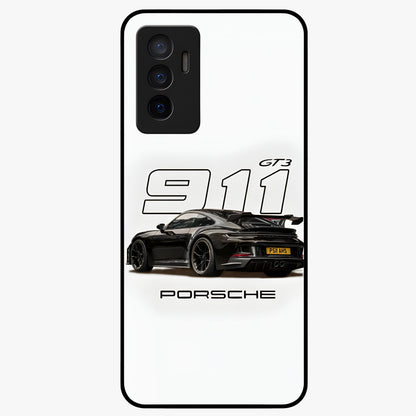Turbo Legacy Icon Glass Case showing flat back view with iconic sports car inspired artwork and glossy glass finish.