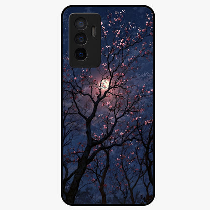 Twilight Sakura Serenade Glass Case showing flat back view with cherry blossom artwork at twilight and glossy glass finish.