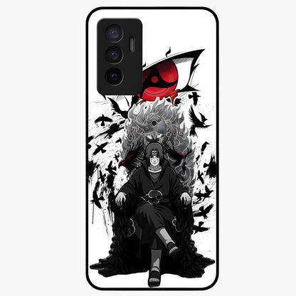 Uchiha Shadow Throne Glass Case showing flat back view with cosmic underwater themed artwork and glossy glass finish.