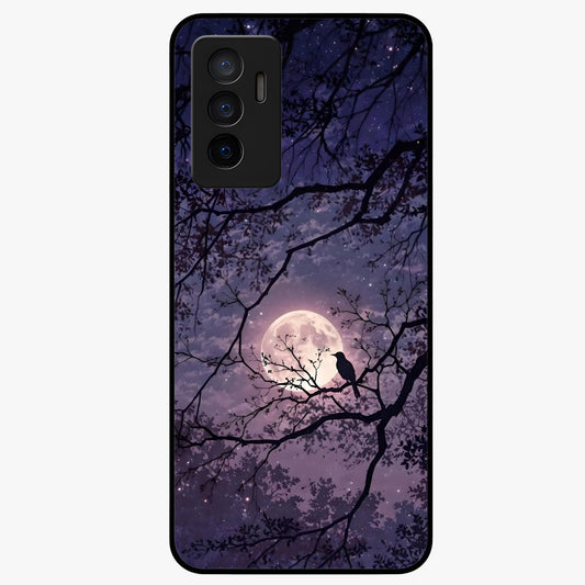 Whispering Moon Silence Glass Case showing flat back view with serene moon themed artwork and glossy glass finish.