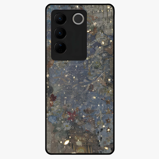 Aesthetic Astrolophia Glass Case showing flat back view with dreamy aesthetic design and glossy glass finish.