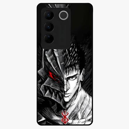 Berserker Blood Oath Glass Case showing flat back view with fierce warrior inspired artwork and glossy glass finish.