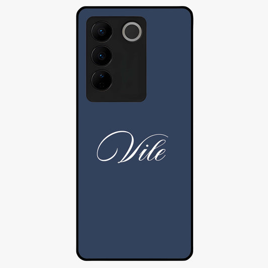 Blue Background Personalized Custom Name Glass Case showing flat back view with minimal blue background and custom name design.