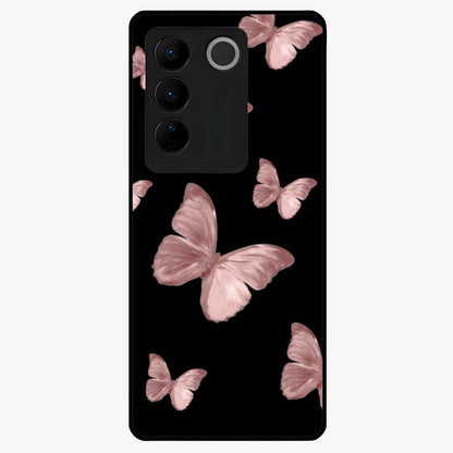 Butterfly Pattern Glass Case showing flat back view with elegant butterfly pattern artwork and glossy glass finish.