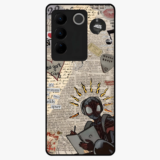 City Dream Sketch Glass Case showing flat back view with artistic city skyline sketch artwork and glossy glass finish.
