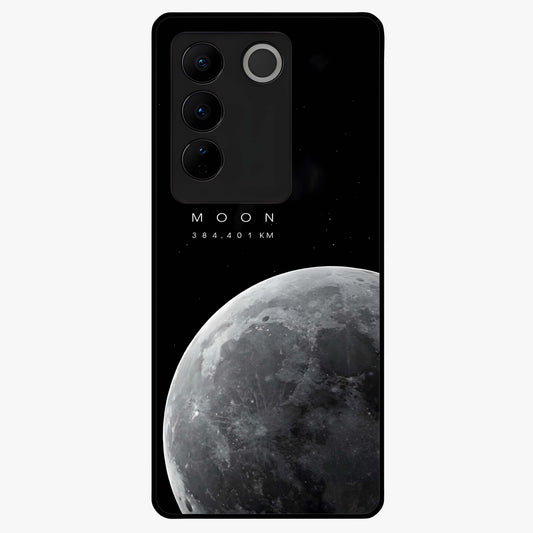 Cosmic Moon Glow Glass Case showing flat back view with glowing moon artwork and glossy glass finish.