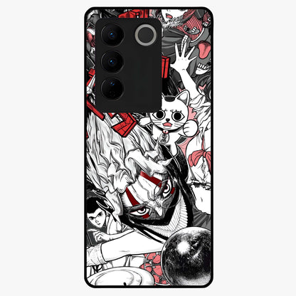 Crimson Chaos Panel Glass Case showing flat back view with bold crimson abstract artwork and glossy glass finish.