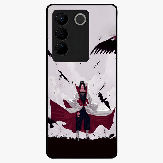 Crimson Crow Ascension Glass Case showing flat back view with mystical crow artwork and glossy glass finish.