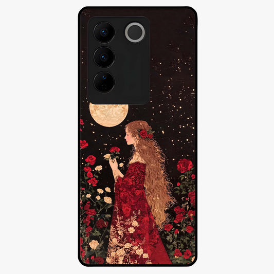 Crimson Dreams Glass Case showing flat back view with dreamy crimson artwork and glossy glass finish.