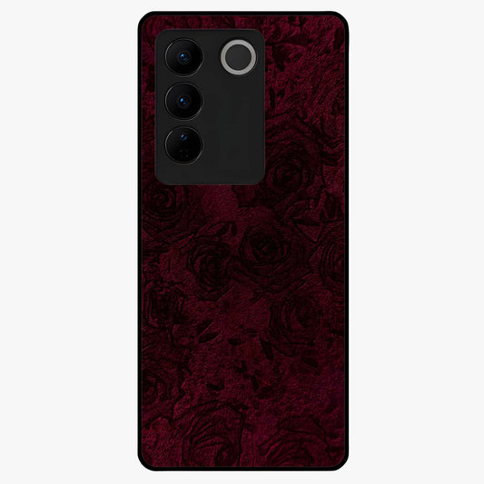 Crimson Fade Flow Glass Case showing flat back view with flowing crimson gradient artwork and glossy glass finish.