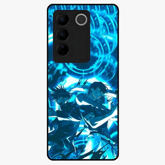 Cursed Energy Clash Glass Case showing flat back view with intense cursed energy artwork and glossy glass finish.