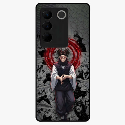 Cursed Ritual Ascension Glass Case showing flat back view with dark ritual themed artwork and glossy glass finish.