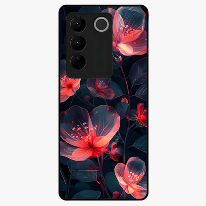 Dark Shade of Flower Glass Case showing flat back view with elegant dark floral artwork and glossy glass finish.