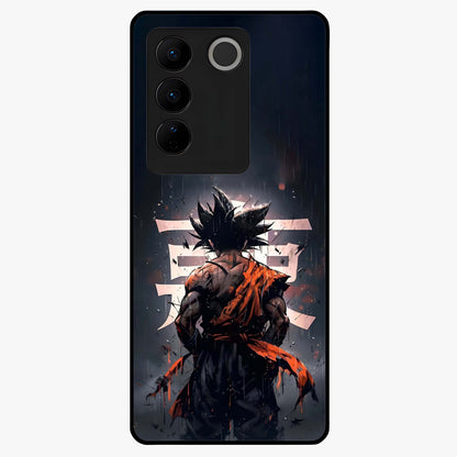 Dark Warrior In Rain Glass Case showing flat back view with warrior artwork in rainy atmosphere and glossy glass finish.