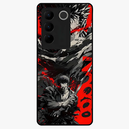 Demon Sword Resolve Glass Case showing flat back view with fierce sword warrior artwork and glossy glass finish.