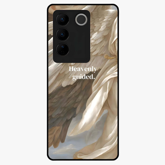 Divine Winged Grace Glass Case showing flat back view with elegant wing inspired artwork and glossy glass finish.