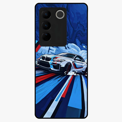 Drift Power Rush Glass Case showing flat back view with dynamic racing inspired artwork and glossy glass finish.