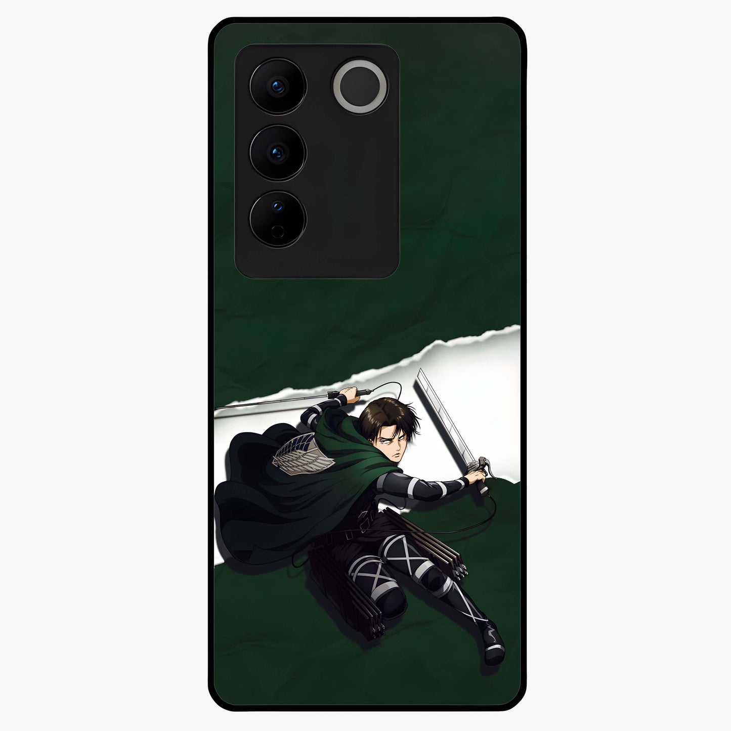 Emerald War Vanguard Glass Case showing flat back view with powerful warrior themed artwork and glossy glass finish.