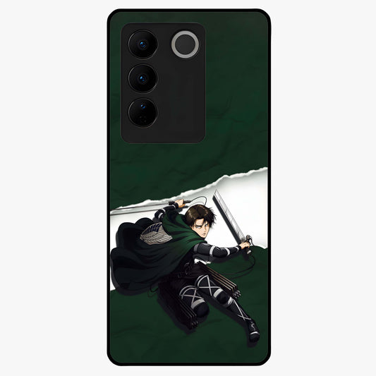 Emerald War Vanguard Glass Case showing flat back view with powerful warrior themed artwork and glossy glass finish.