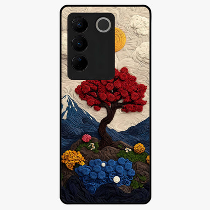 Eternal Nature Tapestry Glass Case showing flat back view with intricate nature tapestry artwork and glossy glass finish.