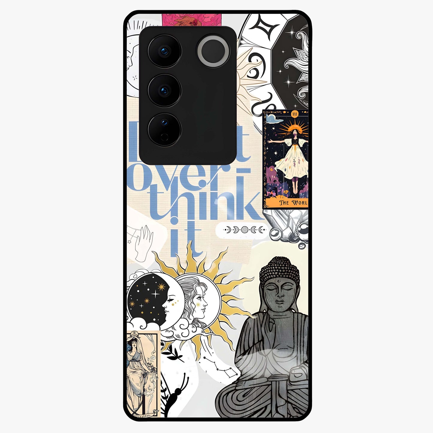 Ethereal Thoughts Glass Case showing flat back view with dreamy artistic artwork and glossy glass finish.
