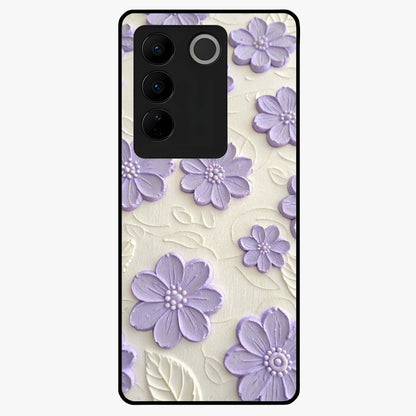 Floral Wall Art With Purple Flowers Glass Case showing flat back view with purple flower artwork and glossy glass finish.
