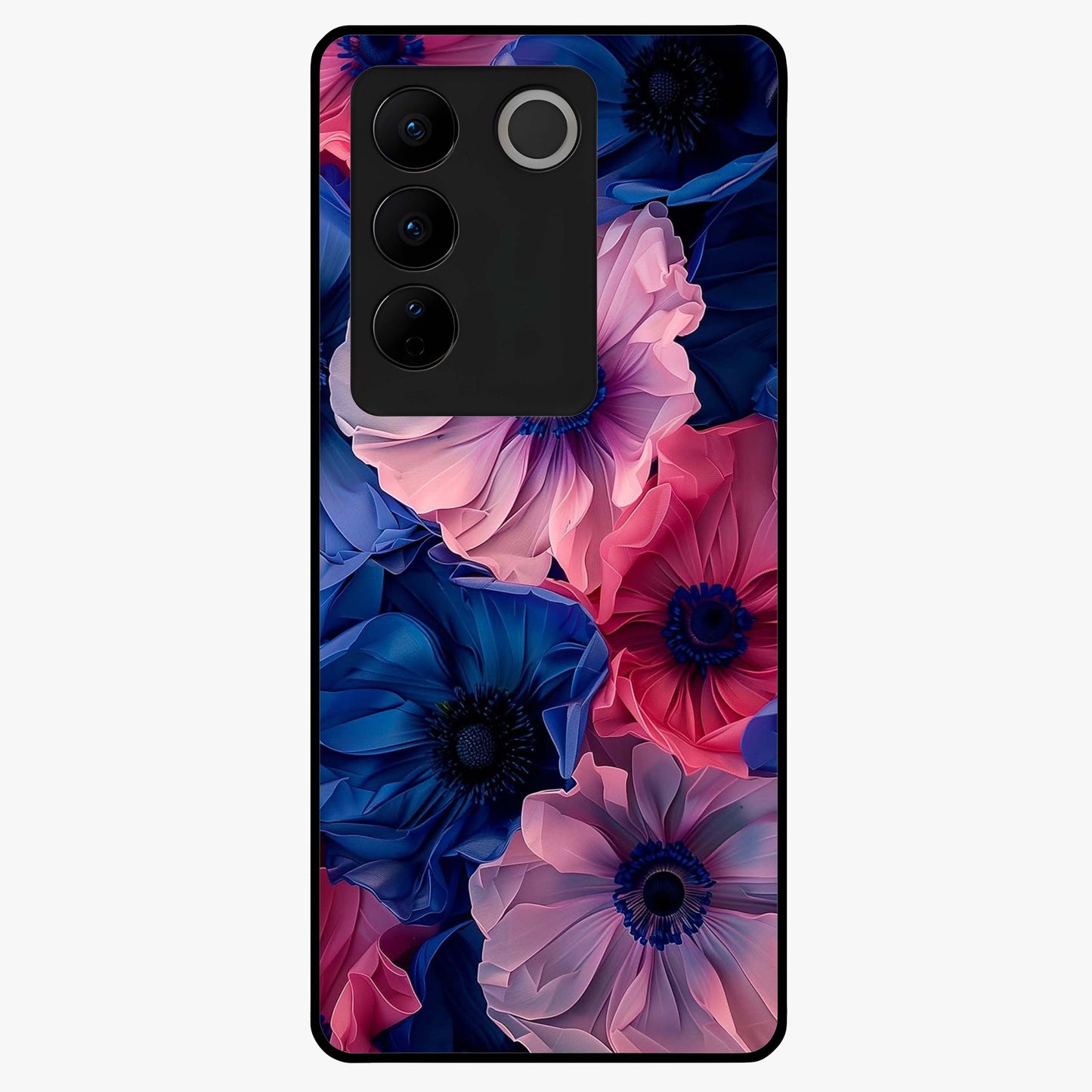 Flower Paper Art Pattern Glass Case showing flat back view with paper cut style floral artwork and glossy glass finish.