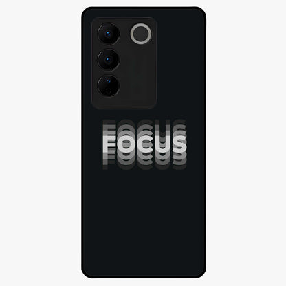 Focus Mode On Glass Case showing flat back view with bold motivational typography design and glossy glass finish.
