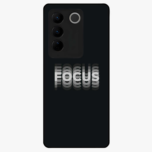 Focus Mode On Glass Case showing flat back view with bold motivational typography design and glossy glass finish.