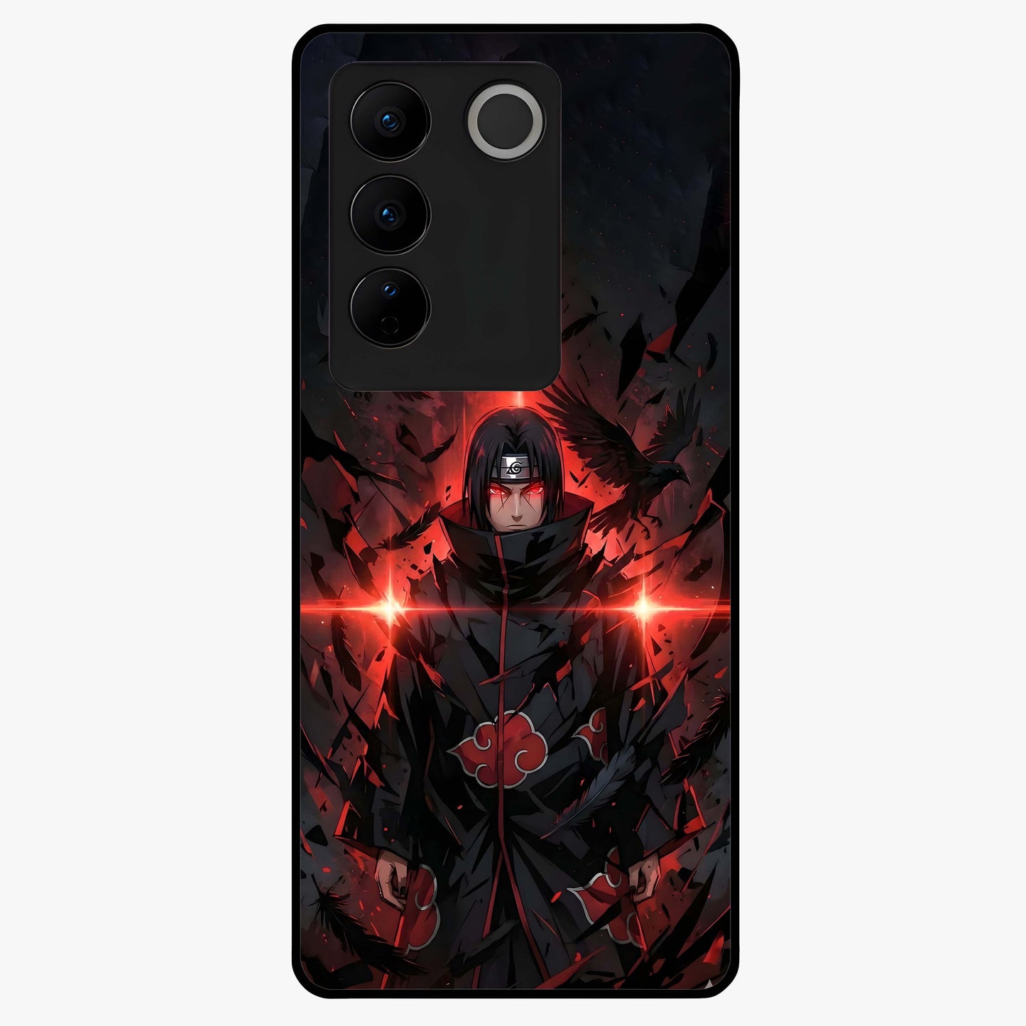 Focused Blade Discipline Glass Case showing flat back view with warrior sword themed artwork and glossy glass finish.