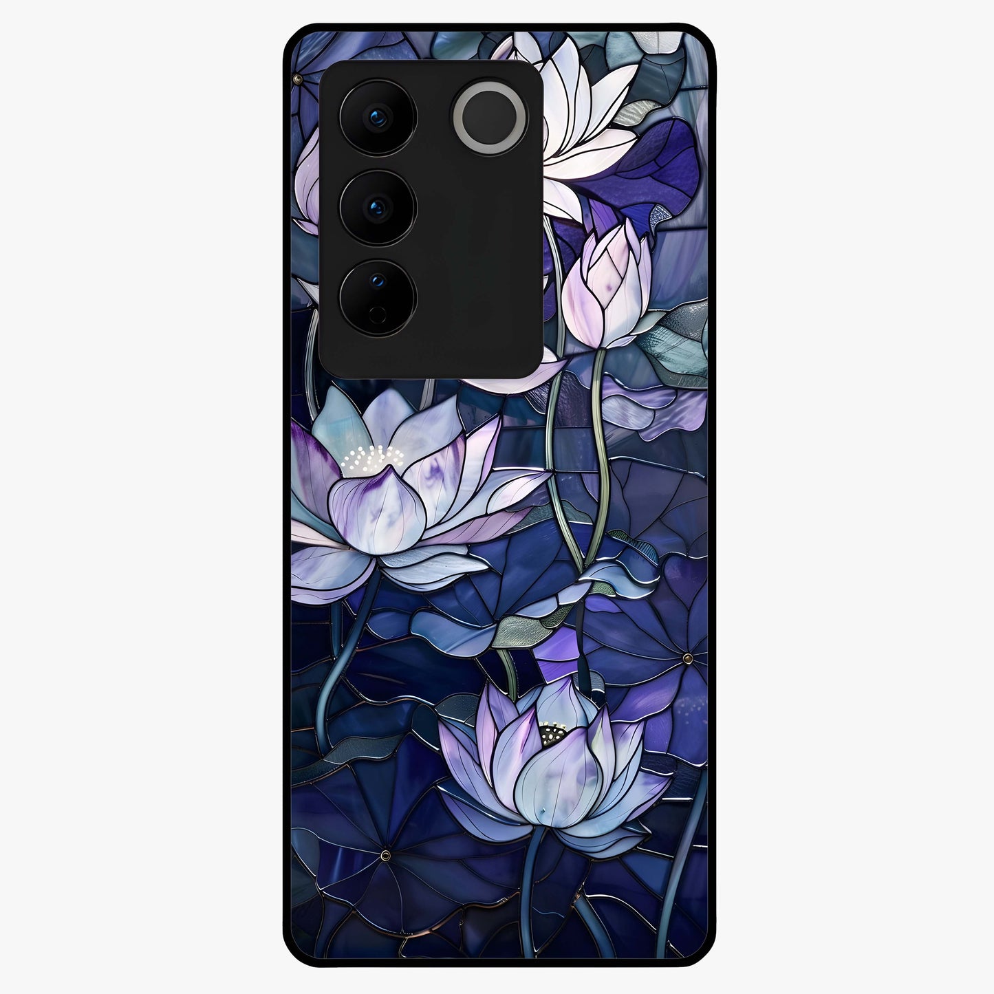 Gloss Petal Rush Glass Case showing flat back view with glossy flower petal artwork and smooth glass finish.