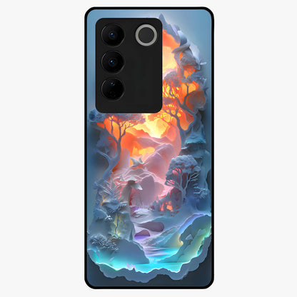 Glow Forest Portal Glass Case showing flat back view with glowing forest portal artwork and glossy glass finish.