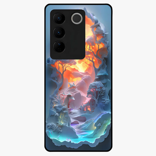 Glow Forest Portal Glass Case showing flat back view with glowing forest portal artwork and glossy glass finish.