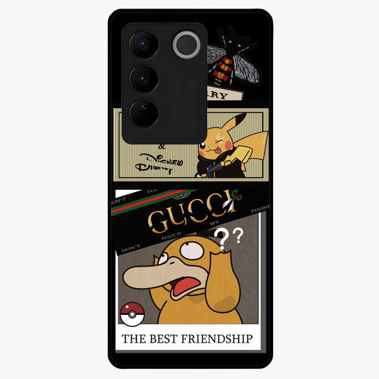 Gucci Play Mashup Glass Case showing flat back view with luxury inspired graphic artwork and glossy glass finish.