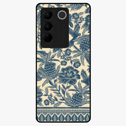 Heirloom Wild Bloom Glass Case showing flat back view with vintage inspired wild flower artwork and glossy glass finish.