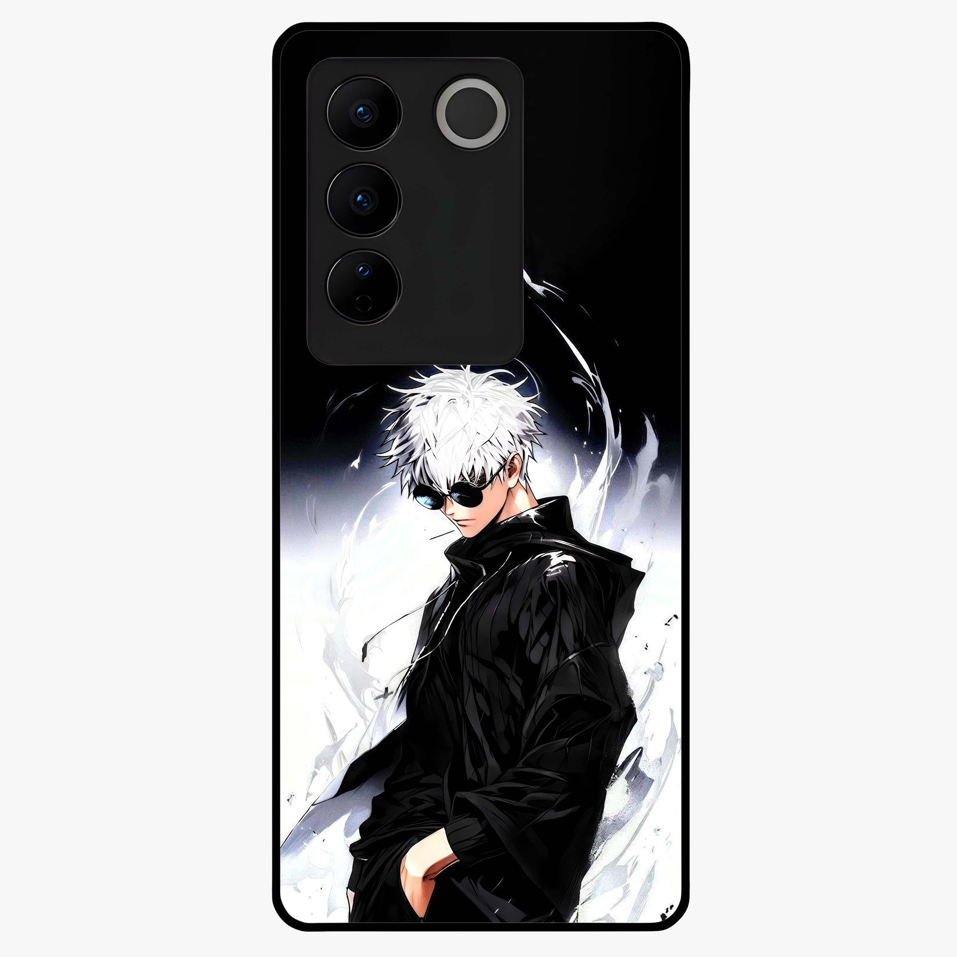 Limitless Shadow King Glass Case showing flat back view with powerful shadow warrior artwork and glossy glass finish.
